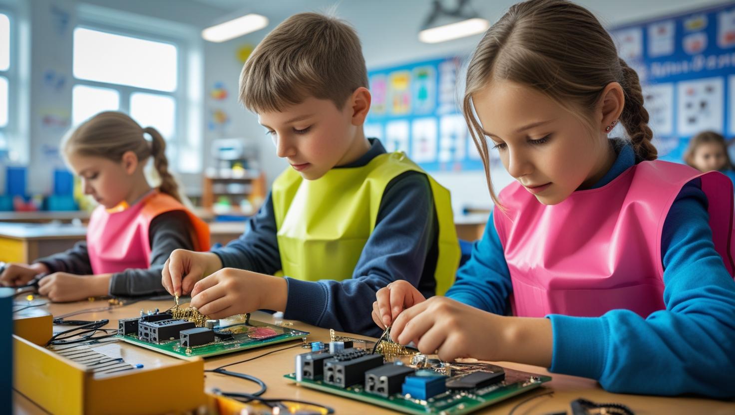 Daj jakieś zdjęcie odpowiadające zagadnieniu mały elektronik - np. dzici z lutownica nad układem scalonym w szkole itp Dzieci słowiańskie